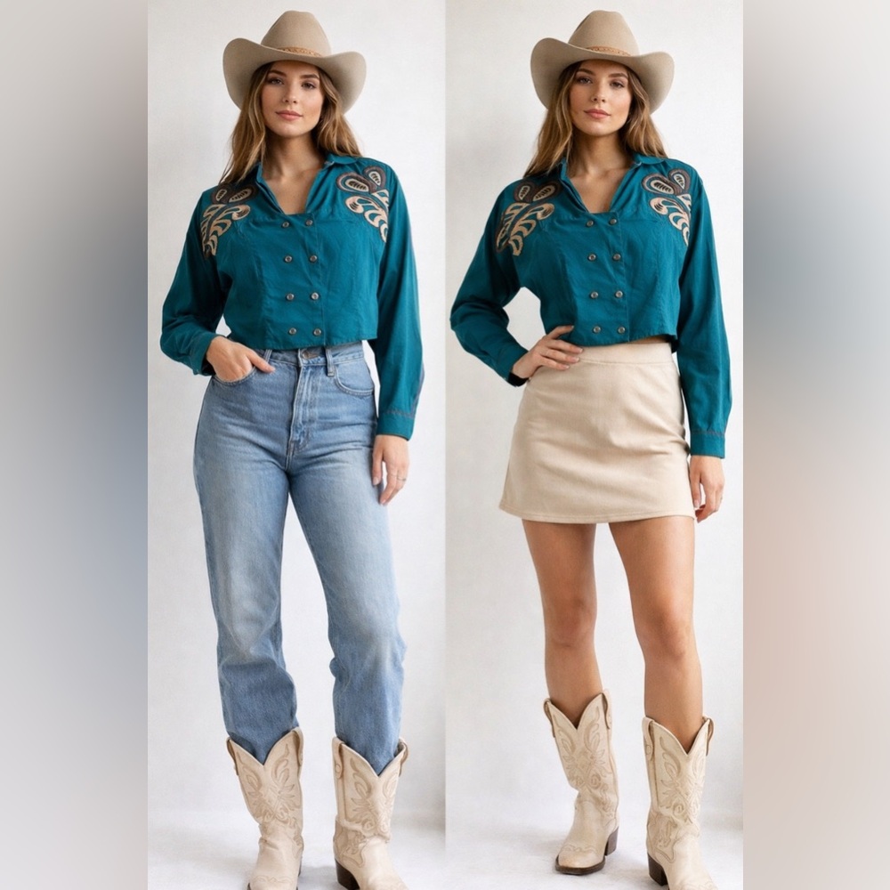 Vintage Western Sugar Ranch hand embroidered cropped top- SZ small women’s